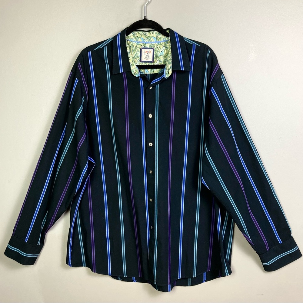 Jerry Garcia shirt Men's XXL colorful striped black long sleeve dead flip cuff